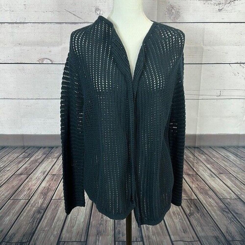 J Jill Cardigan Sweater Womens Medium Blue Open Knit Costal‎ Nautical